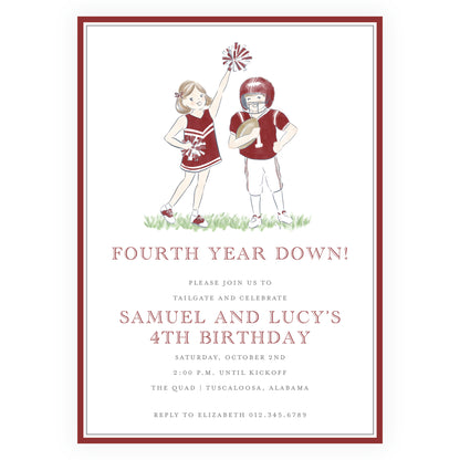 Crimson Cheerleader and Football Player Invitation