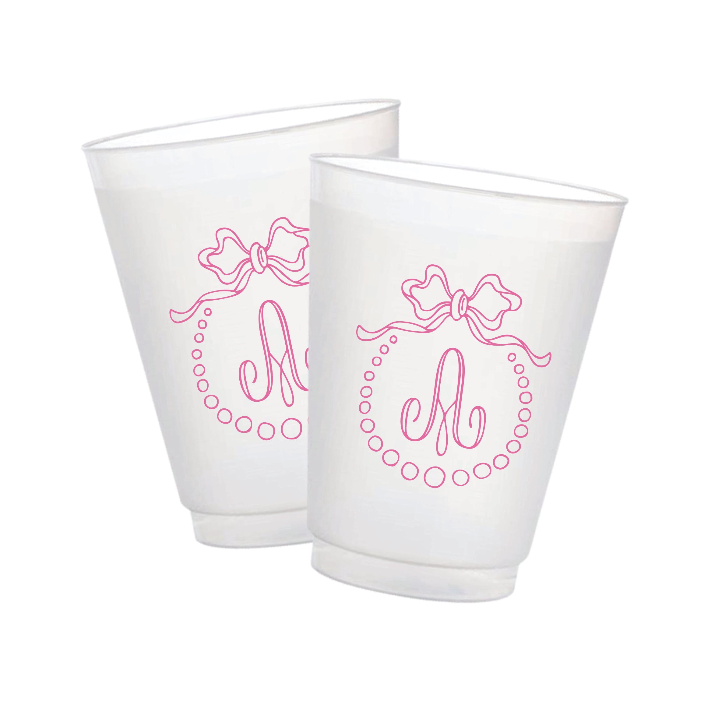Personalized Pink Bow Monogram Frosted Cups | Custom Party Cups