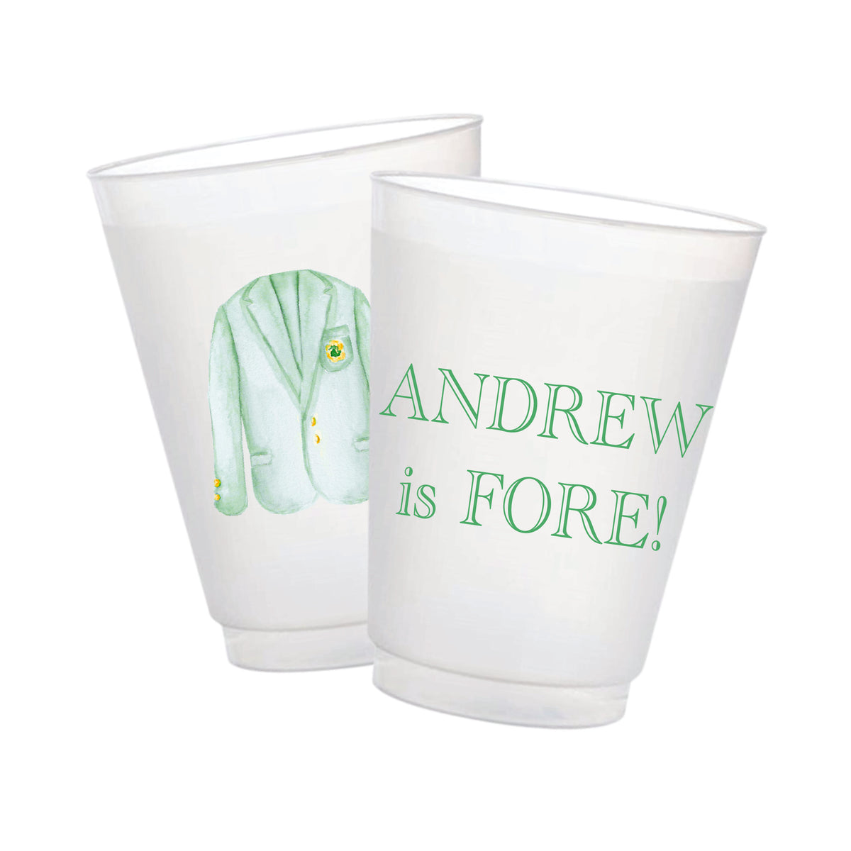 Personalized green jacket golf party frosted cups
