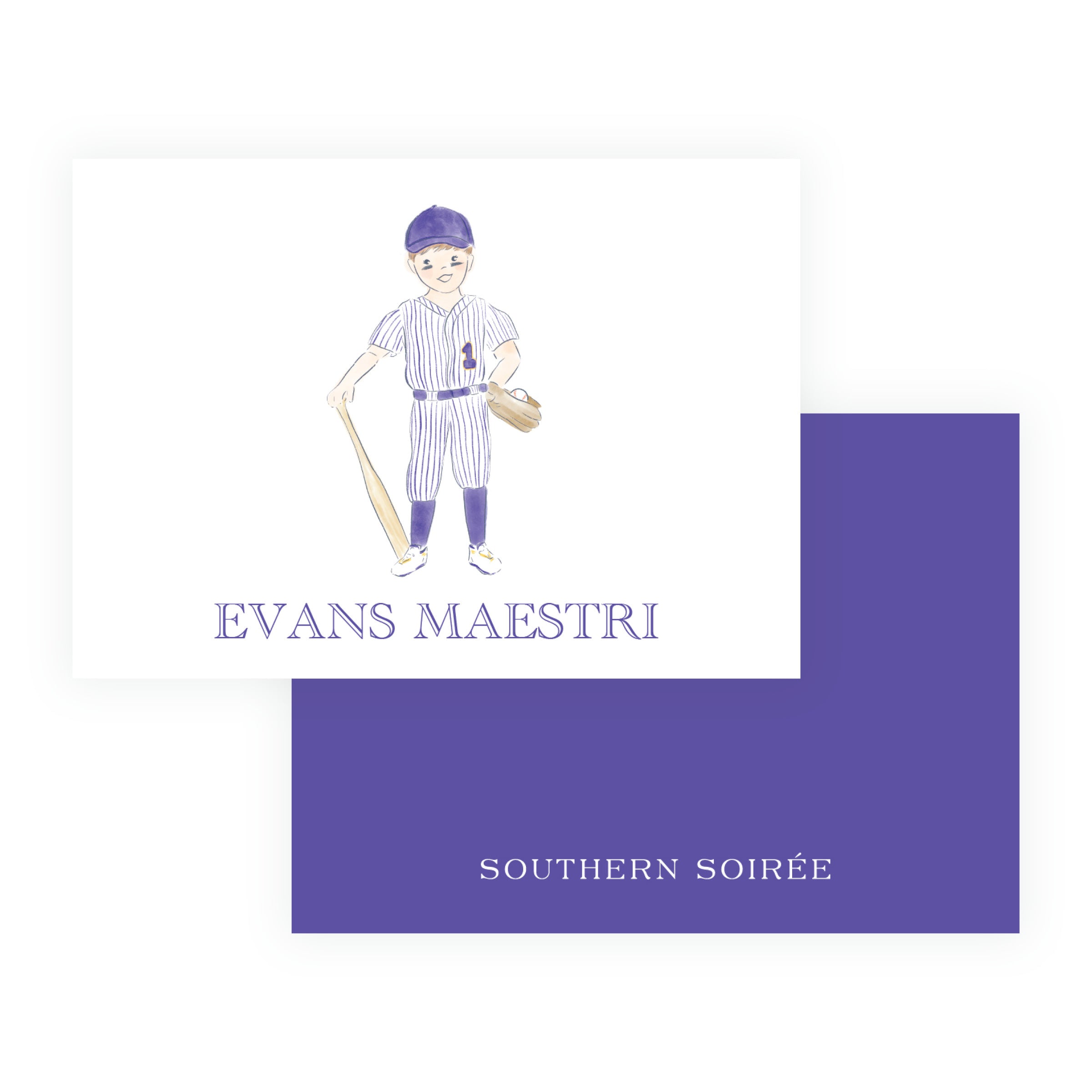 Purple and Gold Baseball Player Gift Enclosure Cards – Team Spirit