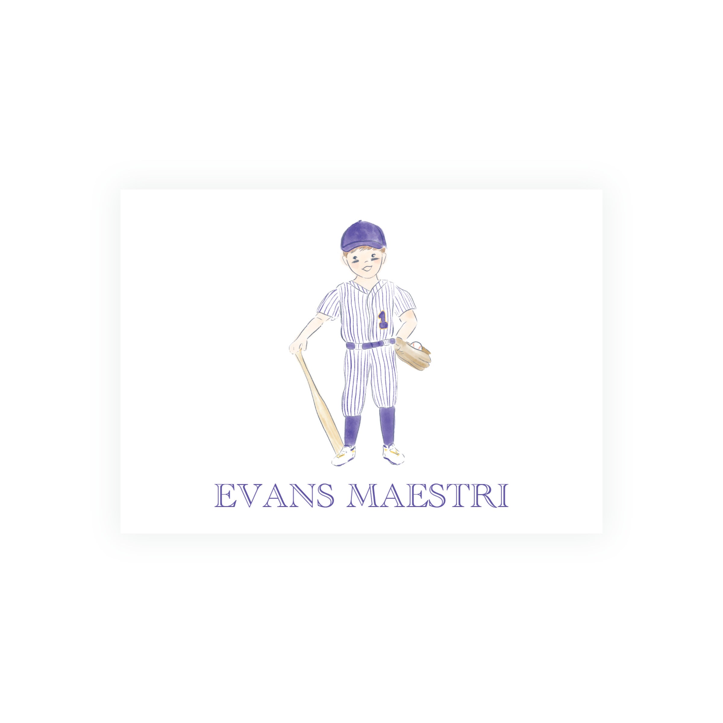 Purple and Gold Baseball Player Gift Enclosure Cards – Team Spirit