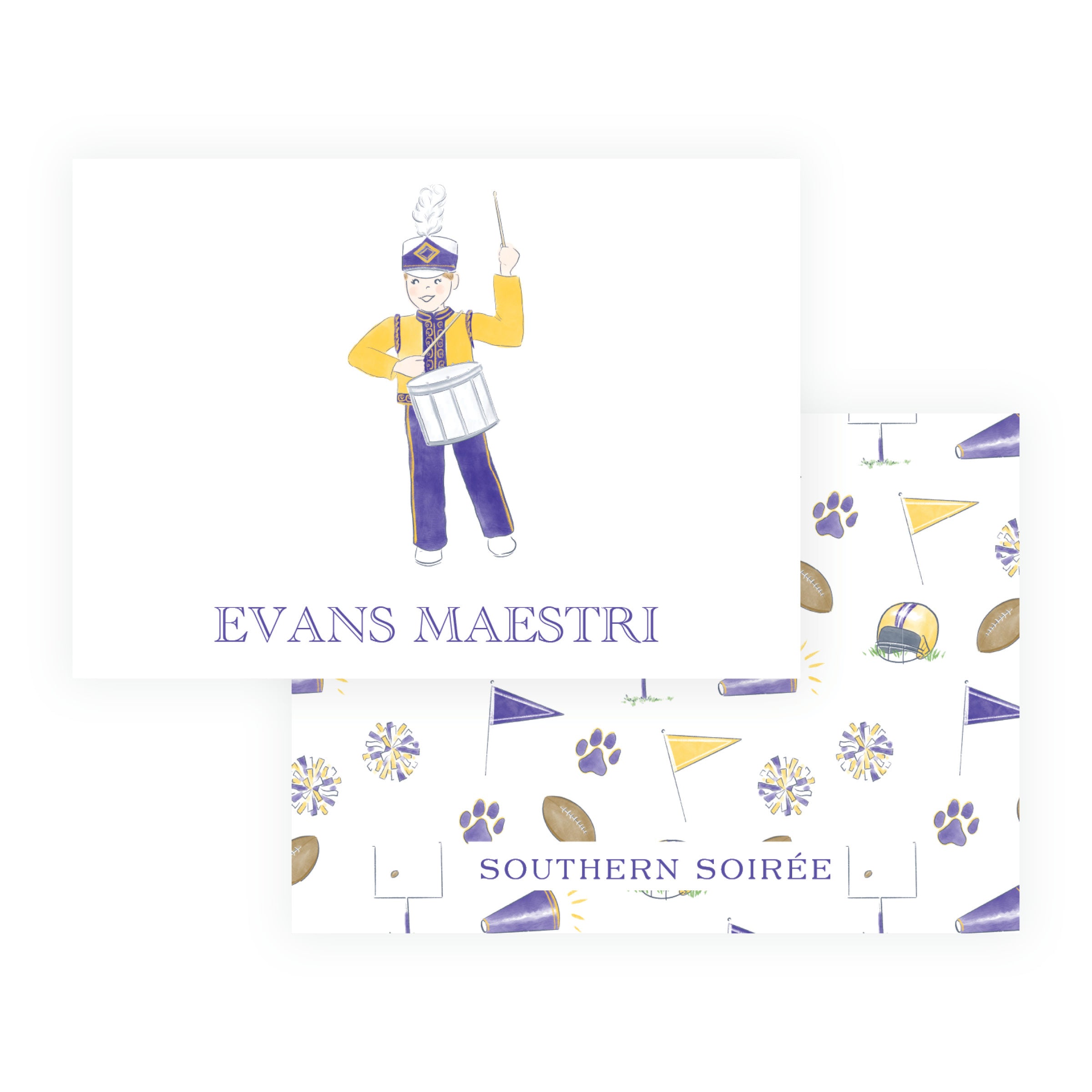 Purple and Gold Marching Band Drummer Enclosure Cards – Team Spirit