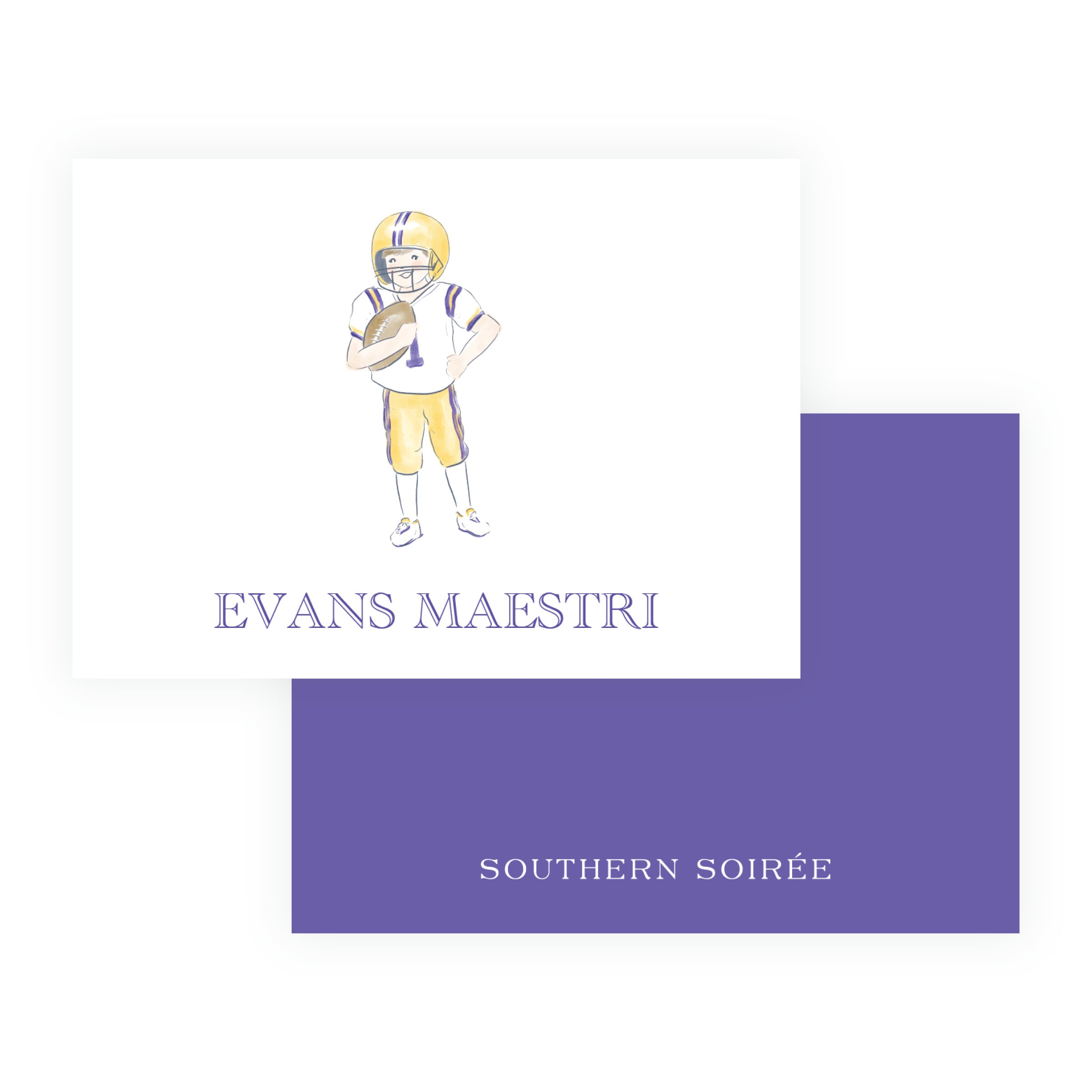 Purple and Gold Football Player Enclosure Cards – Team Spirit
