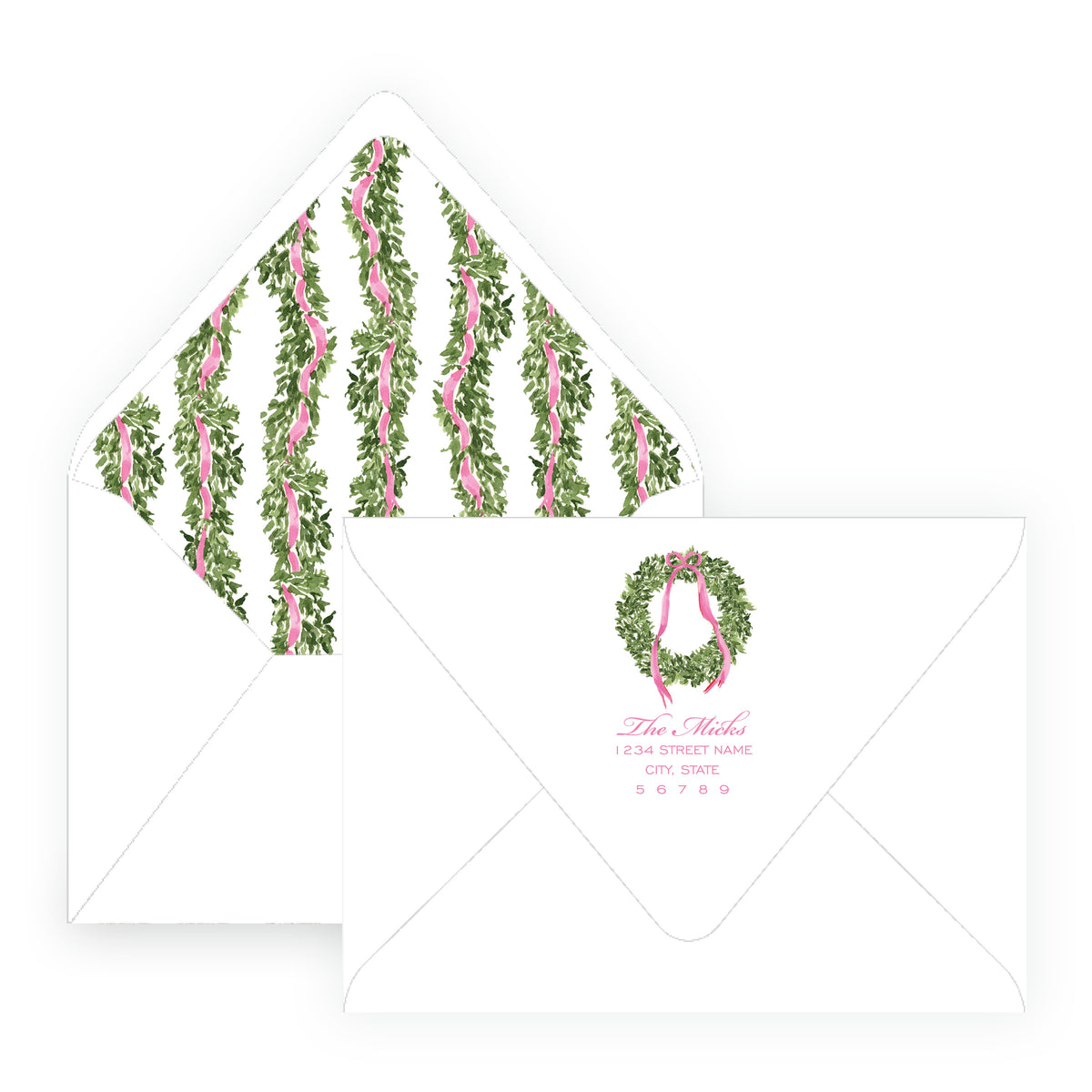 Decked in Garland – Pink Christmas Tree Landscape Personalized Christmas Photo Card