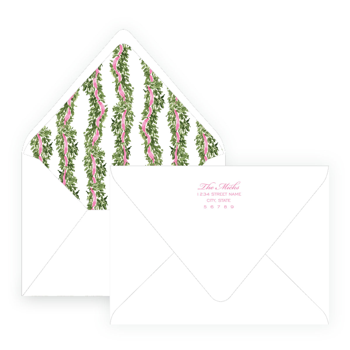 Decked in Garland – Pink Christmas Tree Landscape Personalized Christmas Photo Card