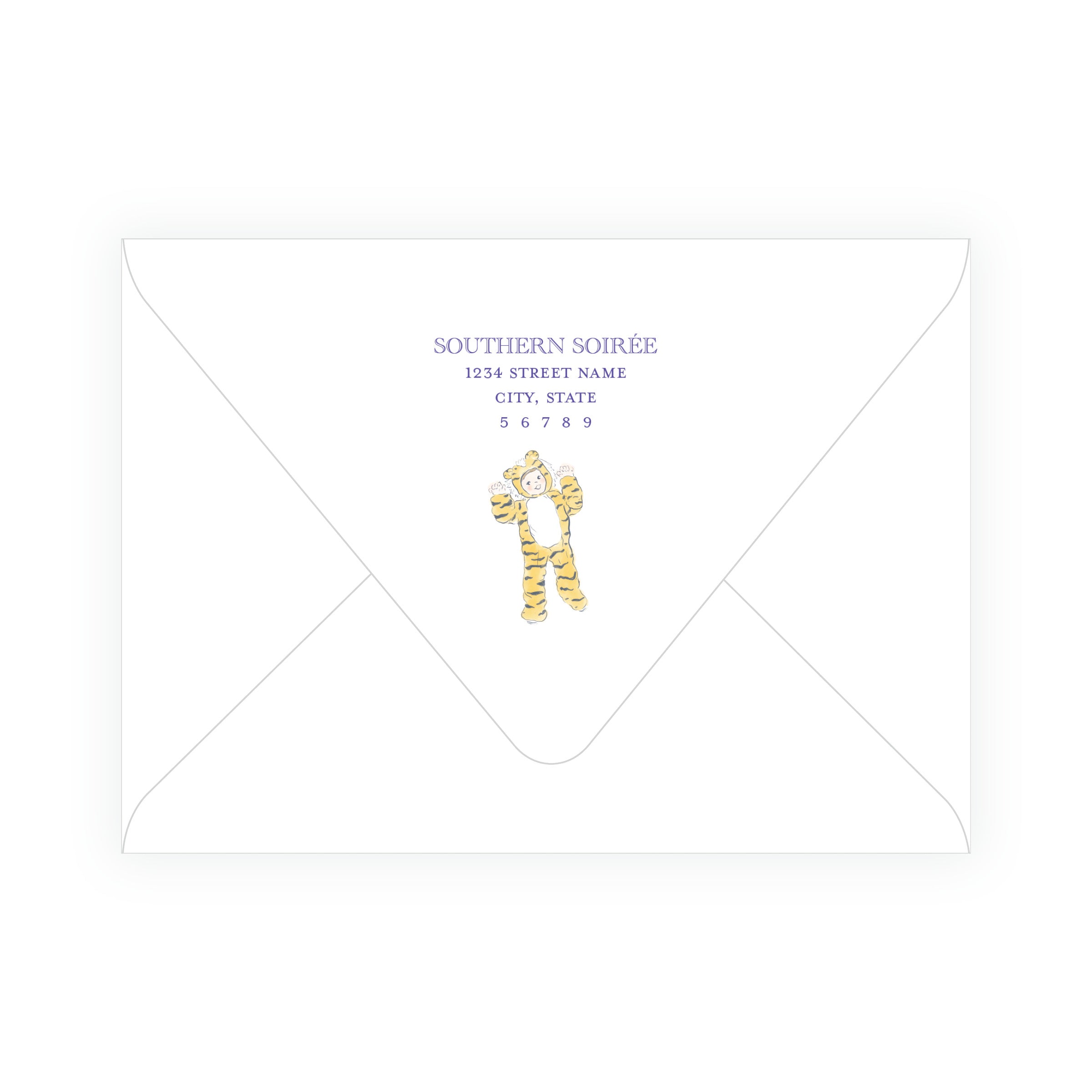 Purple & Gold Team Spirit Tiger Mascot Note Cards