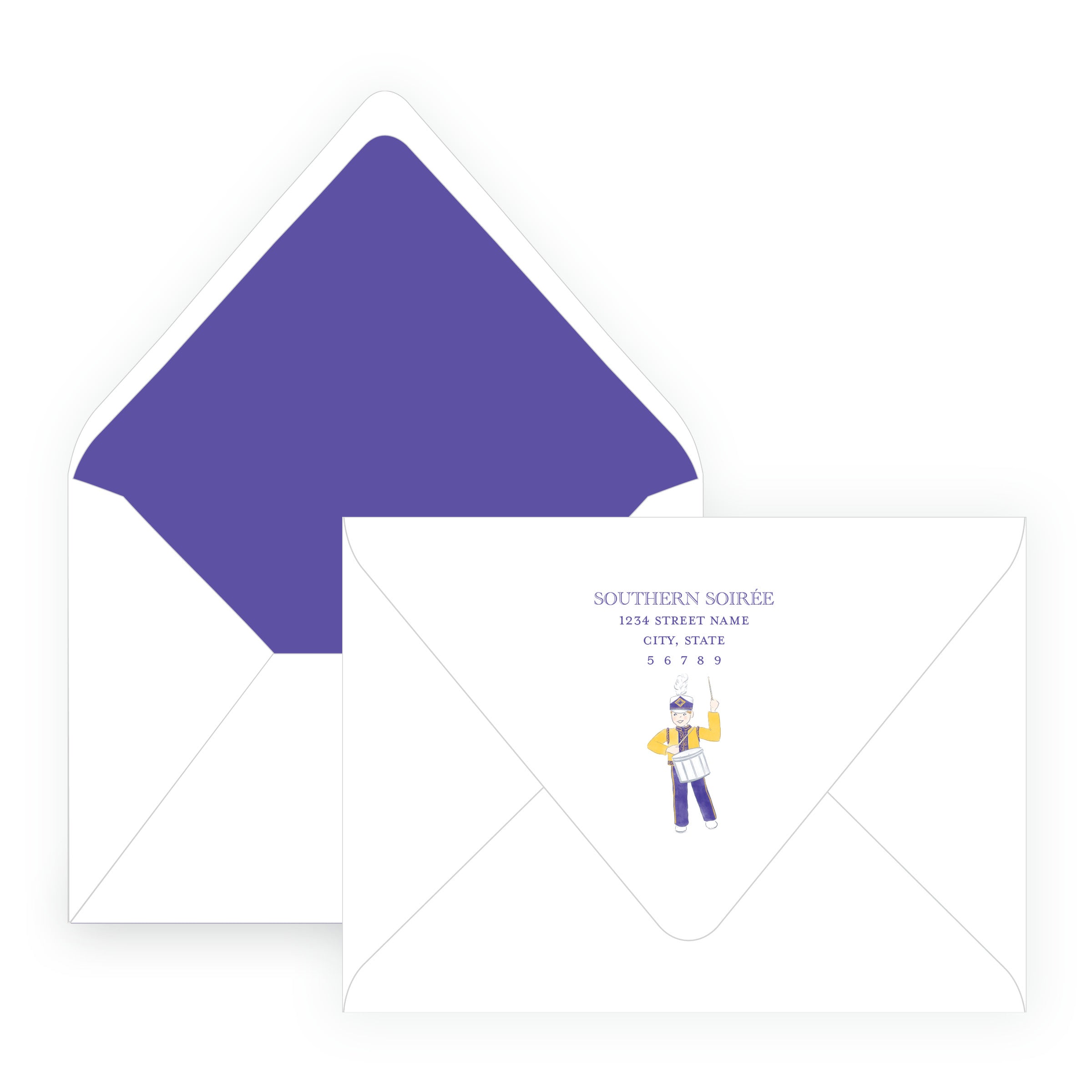Purple & Gold Marching Band Drummer Note Cards- Team Spirit