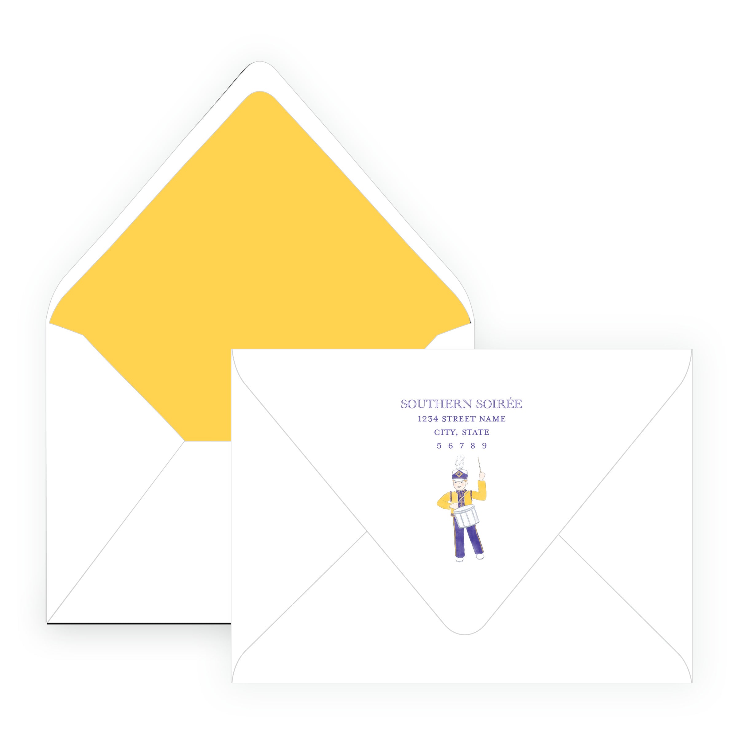 Purple & Gold Marching Band Drummer Note Cards- Team Spirit