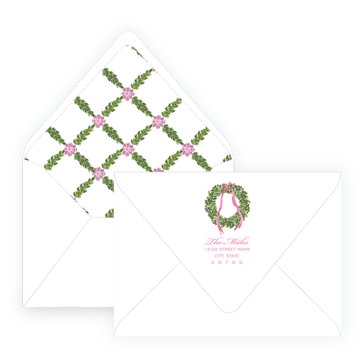 Decked in Garland – Pink Oval Garland Personalized Christmas Photo Card