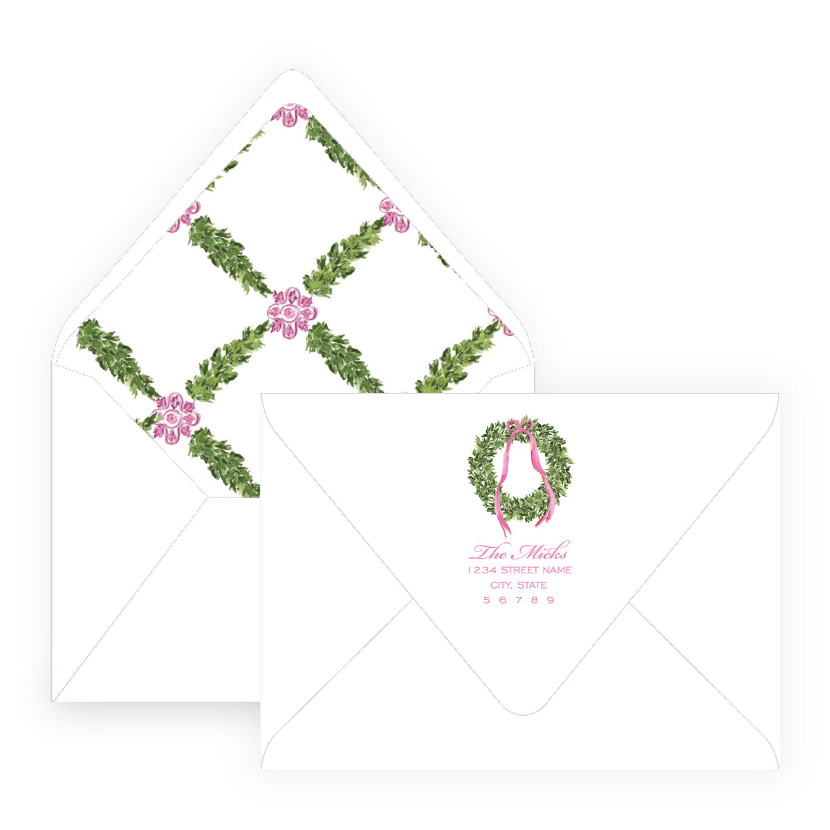 Decked in Garland – Pink Oval Garland Personalized Christmas Photo Card