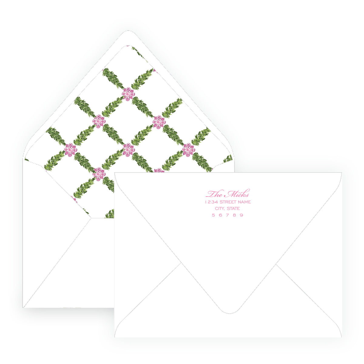 Decked in Garland – Pink Oval Garland Personalized Christmas Photo Card