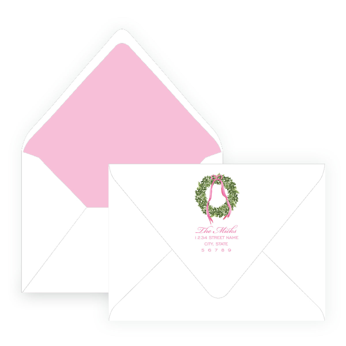 Decked in Garland – Pink Oval Garland Personalized Christmas Photo Card