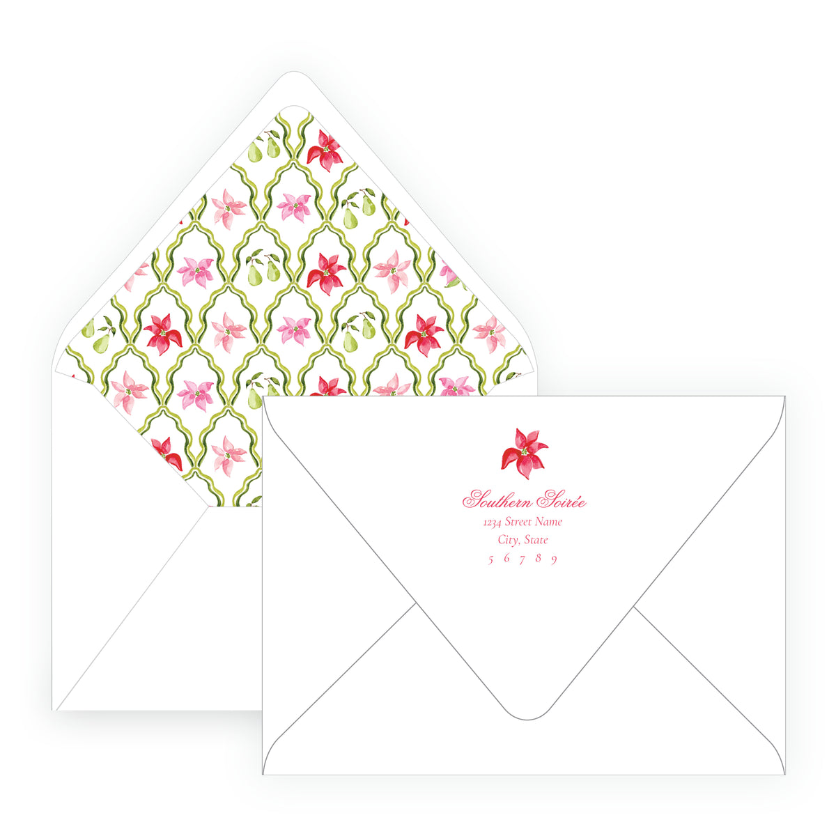 Poinsettia Garden Wavy Frame Holiday Photo Card
