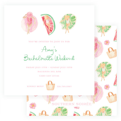 watercolor bachelorette invitation poolside girls citrus floats girls trip invite birthday trip girls trip cabo palm springs 30A destin 