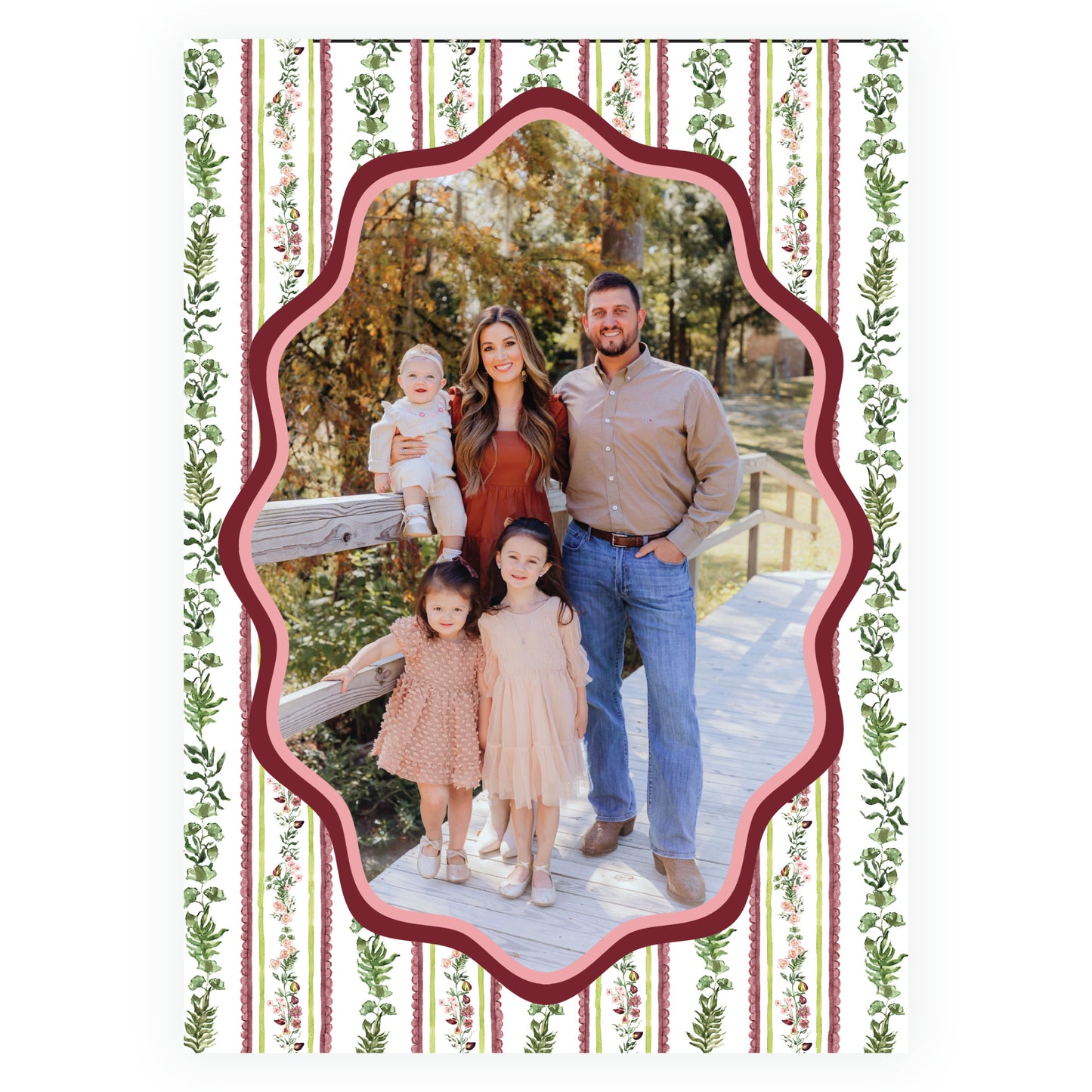 Figs and Floral Oval Frame Botanical Stripe