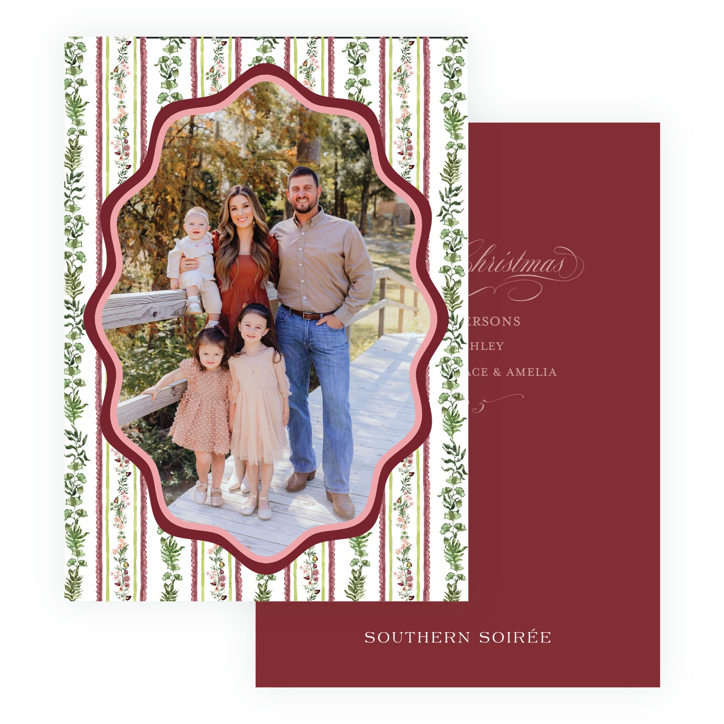 Figs and Floral Oval Frame Botanical Stripe