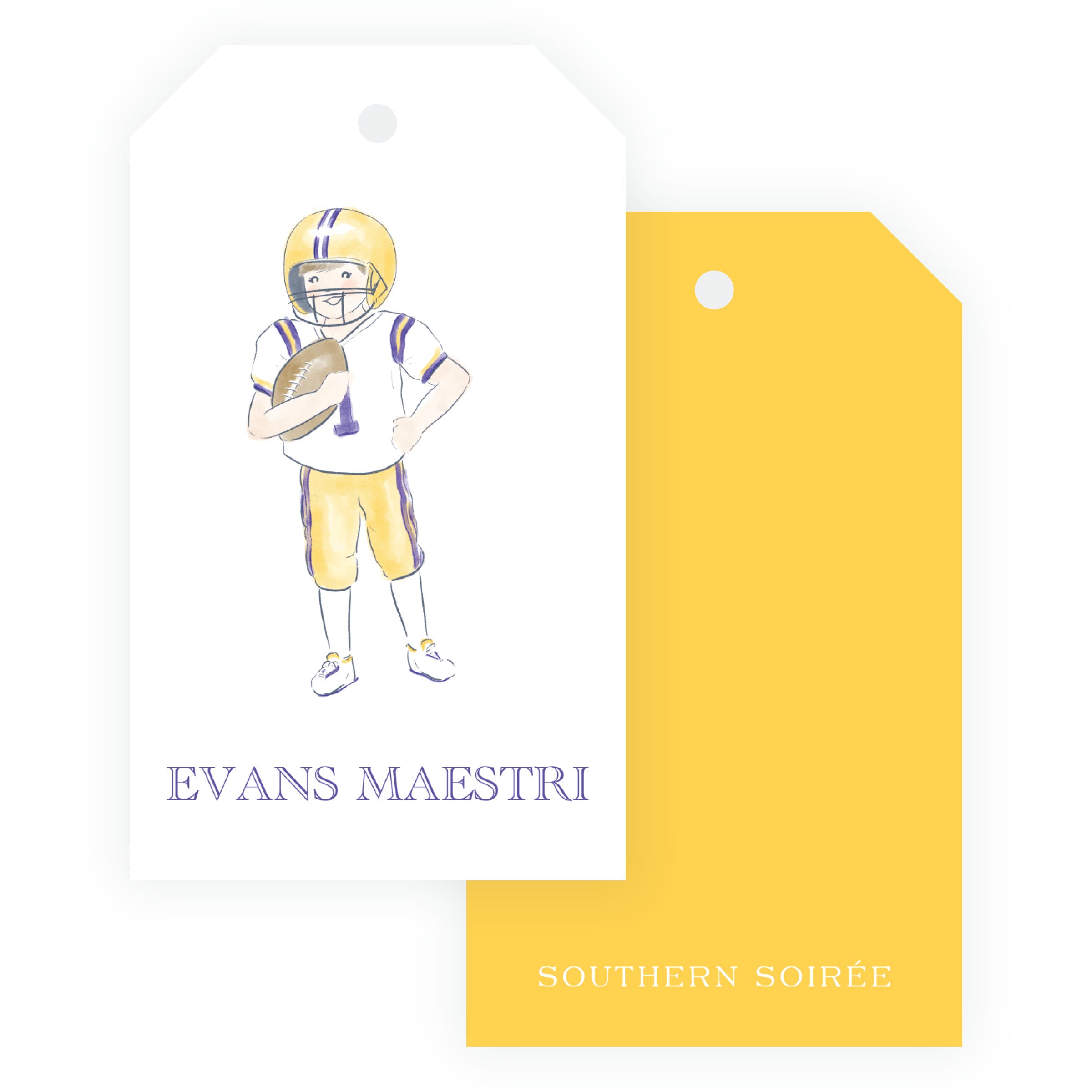 Purple and Gold Football Player Gift Tags – Team Spirit