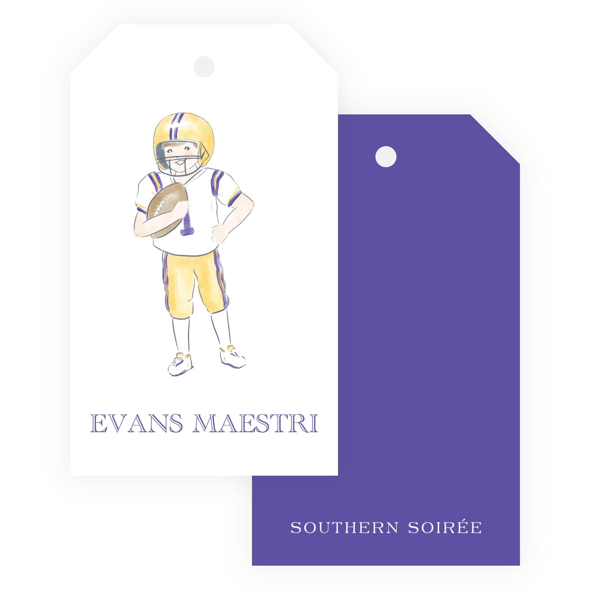 Purple and Gold Football Player Gift Tags – Team Spirit