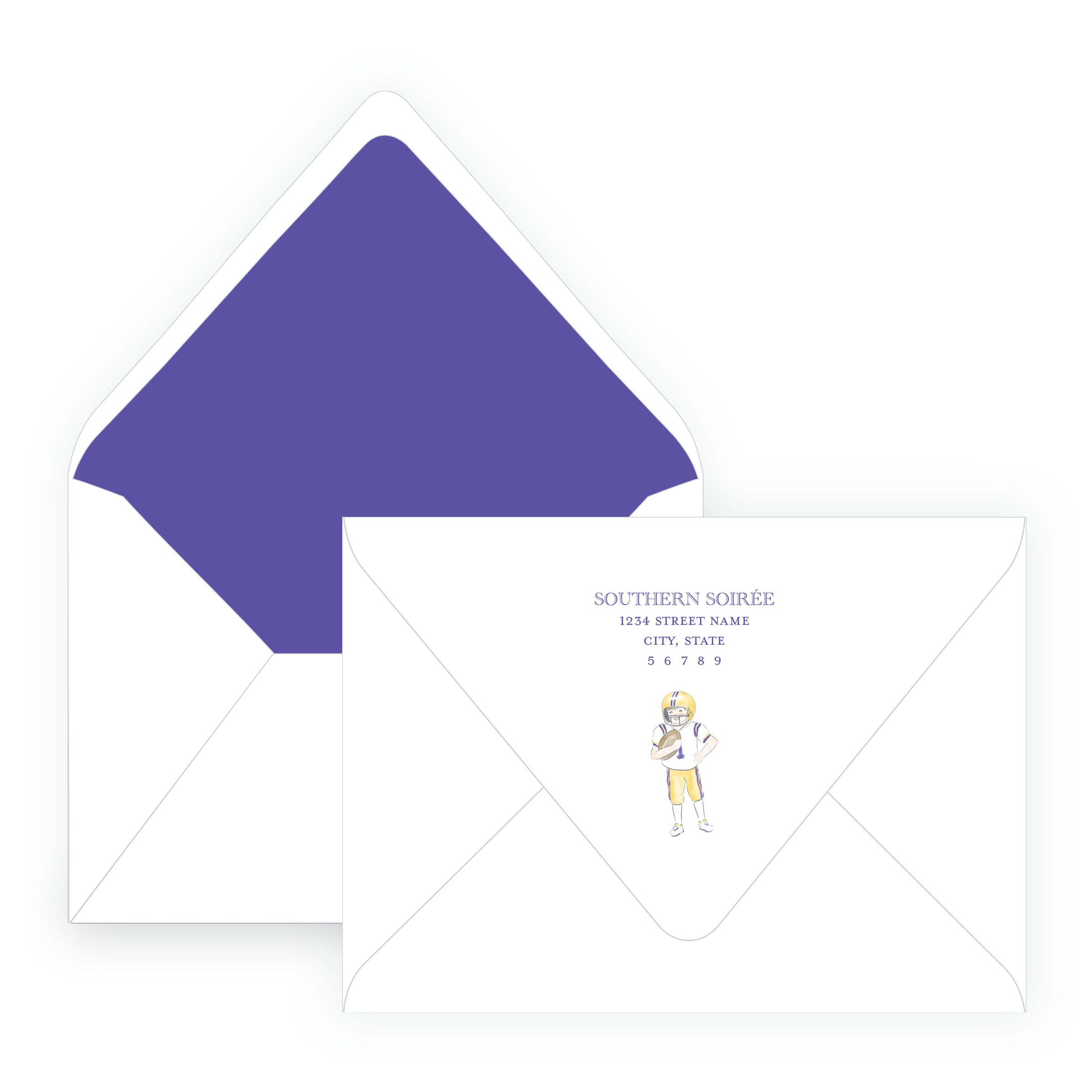 Purple & Gold Football Player Note Cards- Team Spirit
