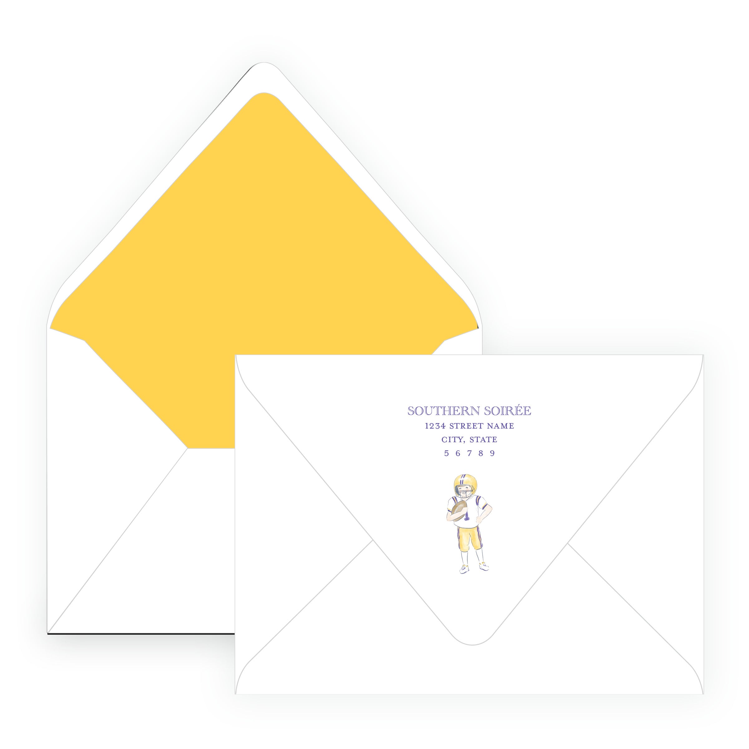 Purple & Gold Football Player Note Cards- Team Spirit