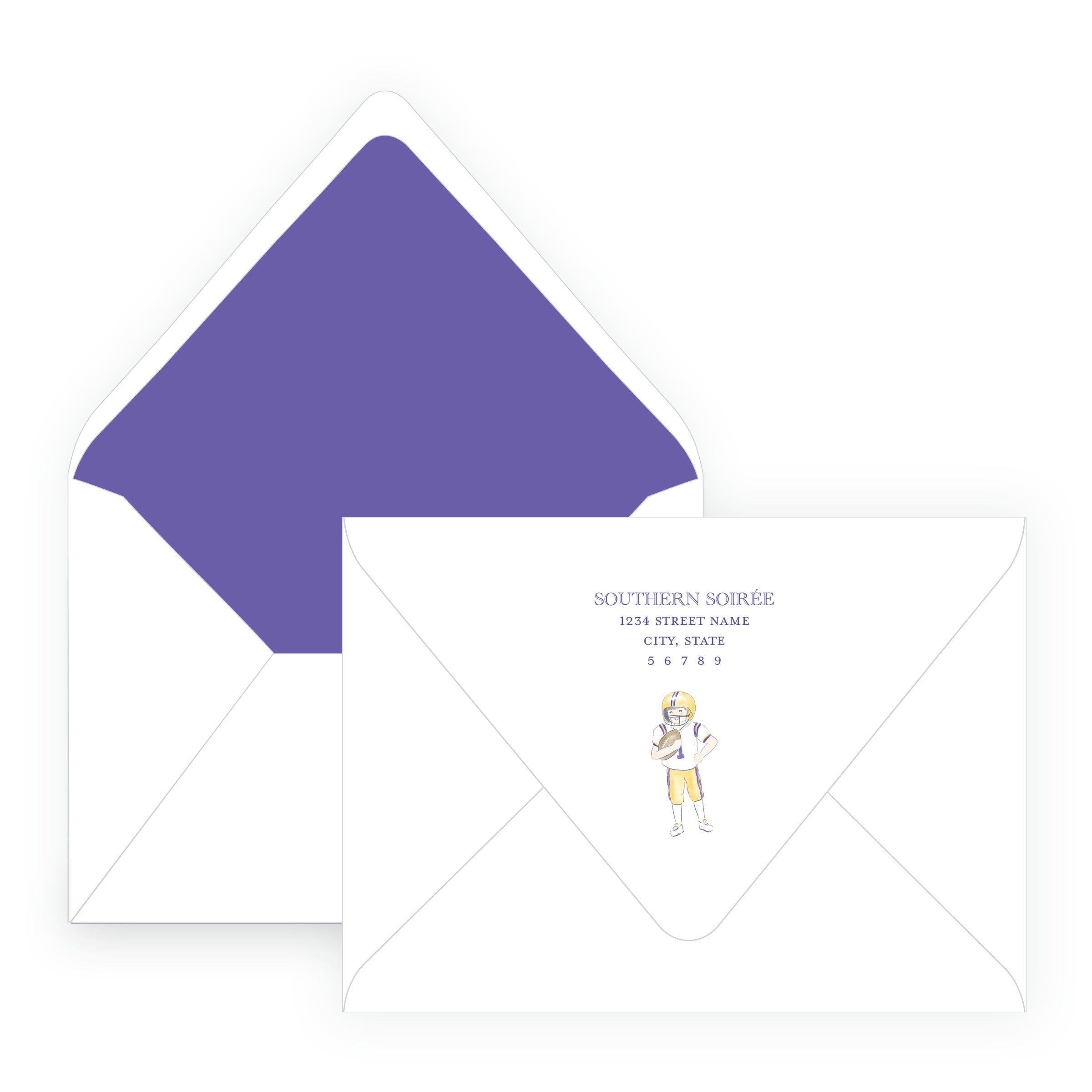 Purple & Gold Football Player Note Cards- Team Spirit