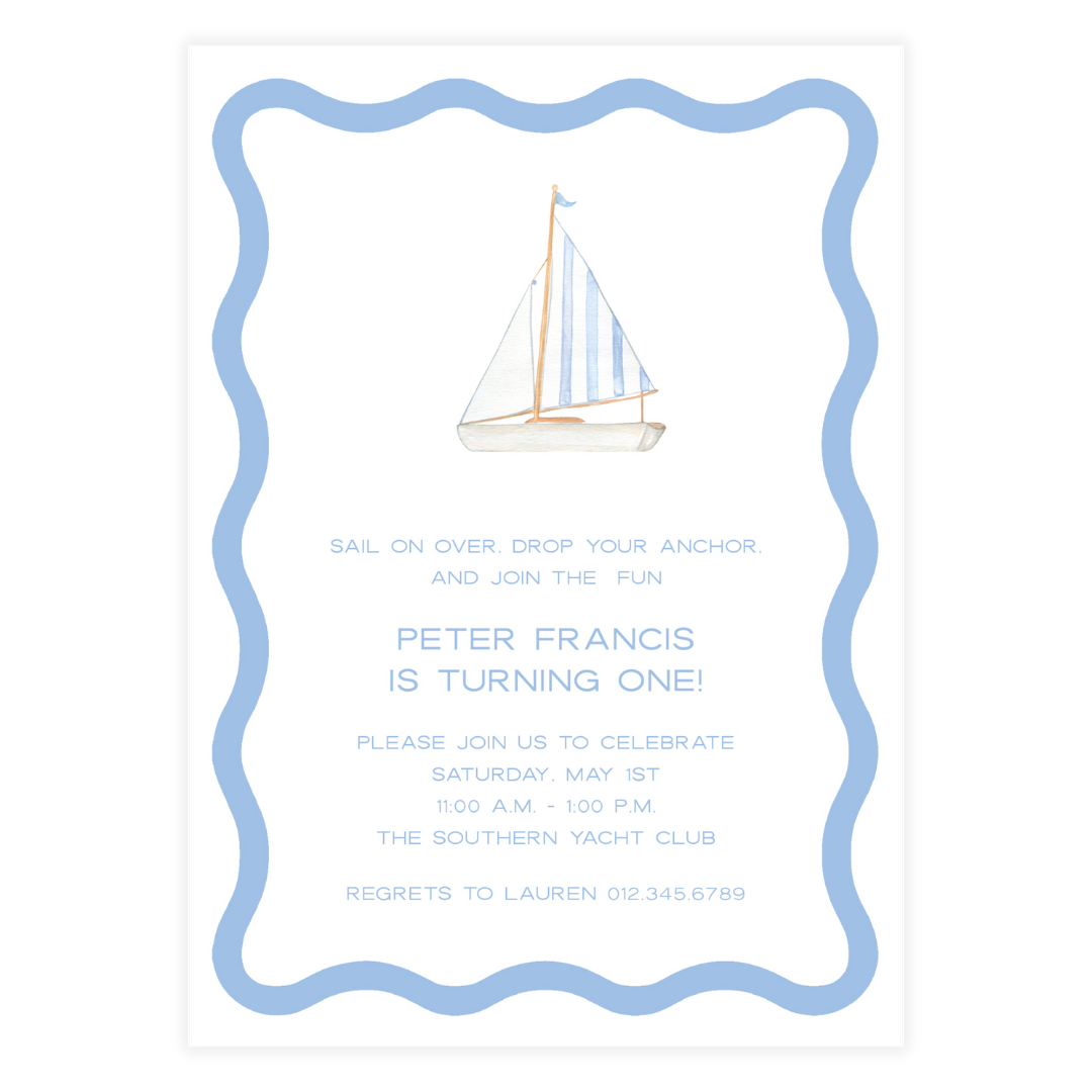 Blue Sailboat Nautical Birthday Invitation