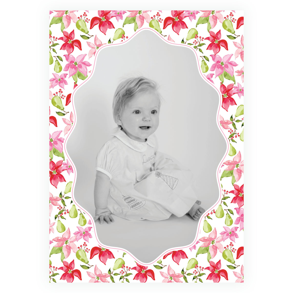 Poinsettia Garden Wavy Frame Holiday Photo Card