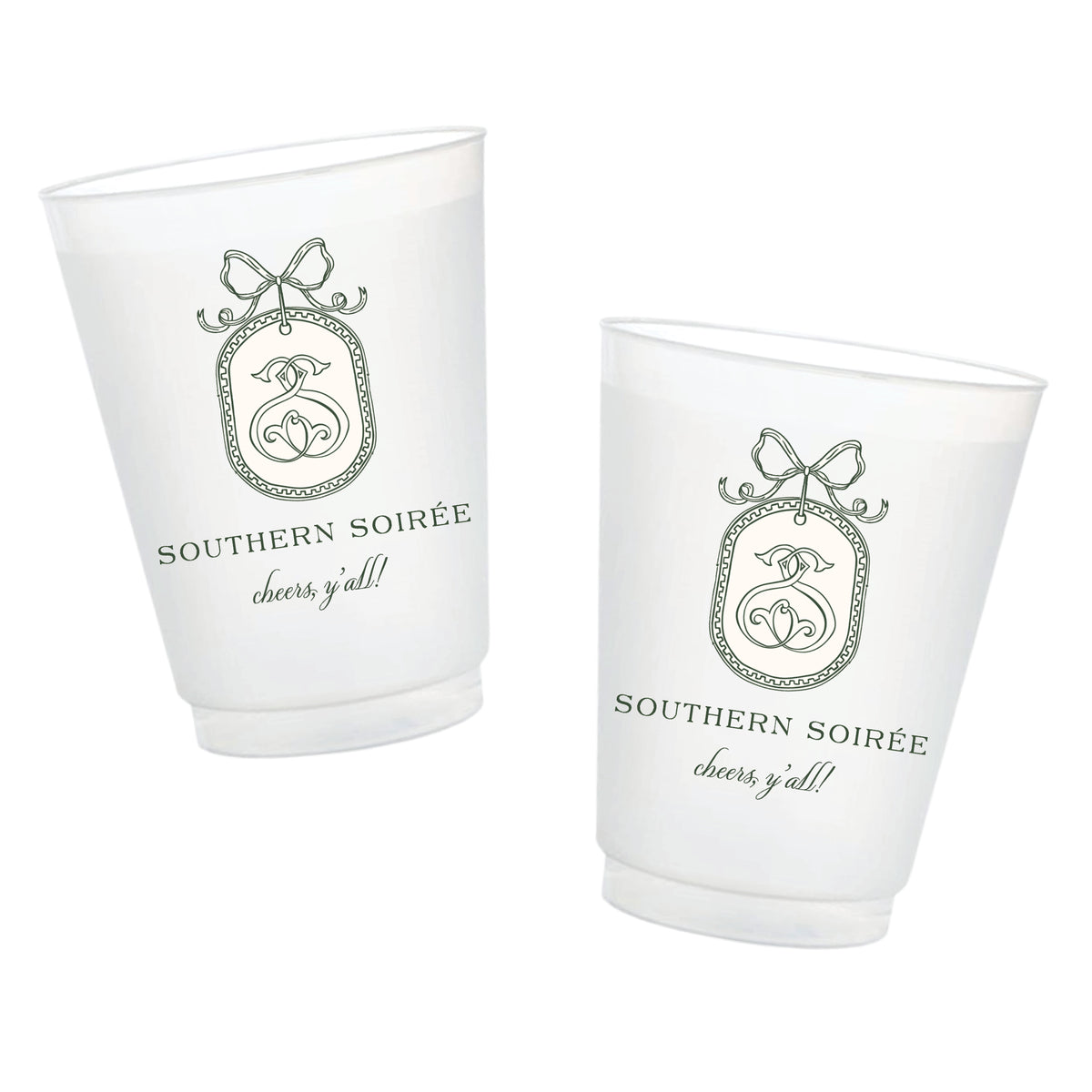 Custom full color frosted cup personalized with colorful artwork for weddings, parties and special events