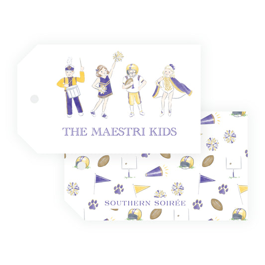 Purple & Gold Team Spirit Kids Gift Tag