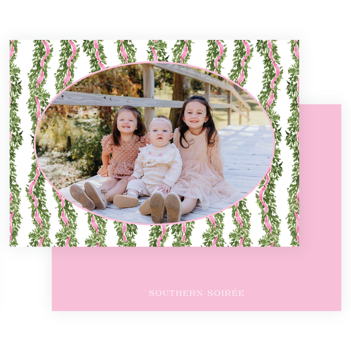 Decked in Garland – Pink Garland Landscape Personalized Christmas Photo Card Product Description (Copy)