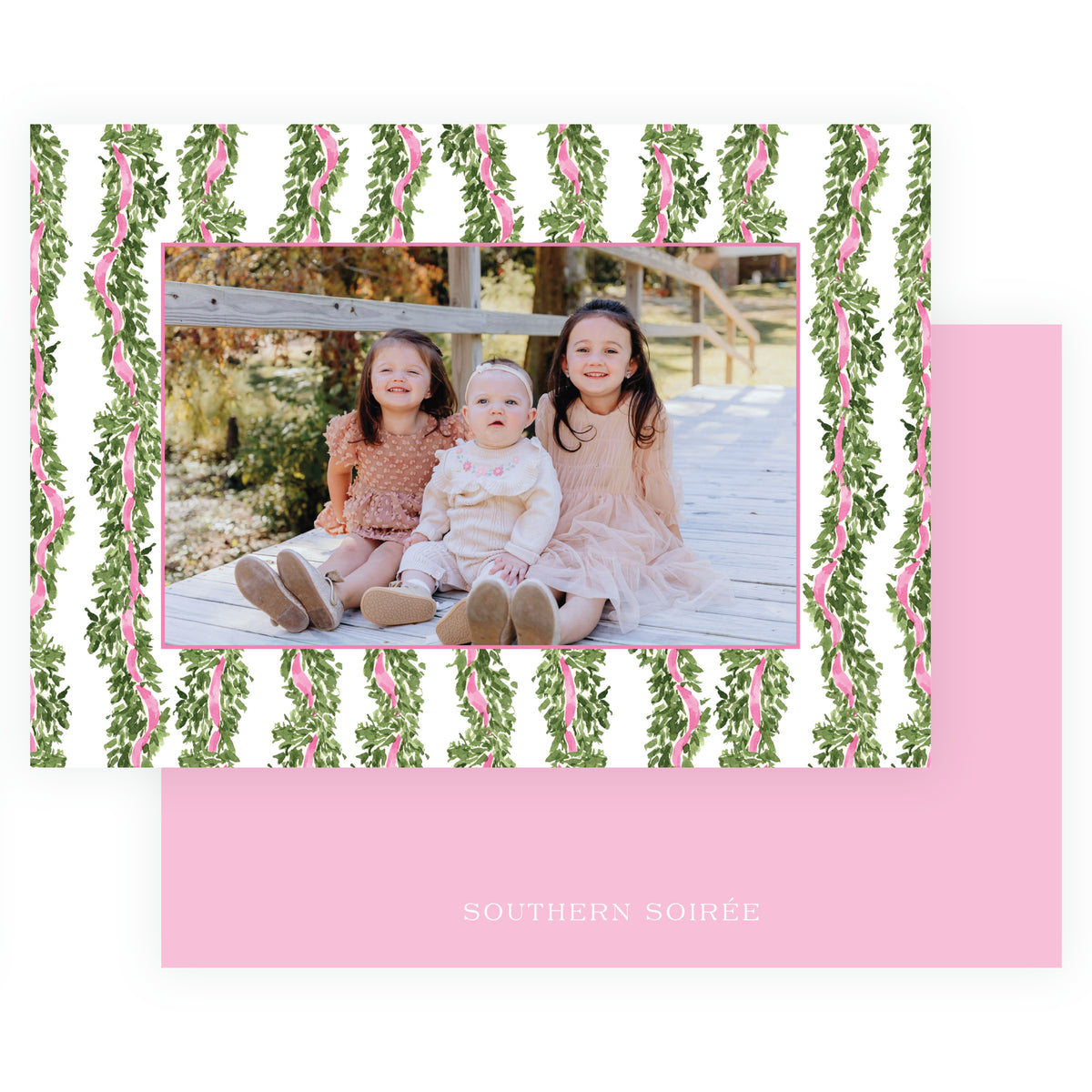 Decked in Garland – Pink Garland Landscape Personalized Christmas Photo Card Product Description (Copy)