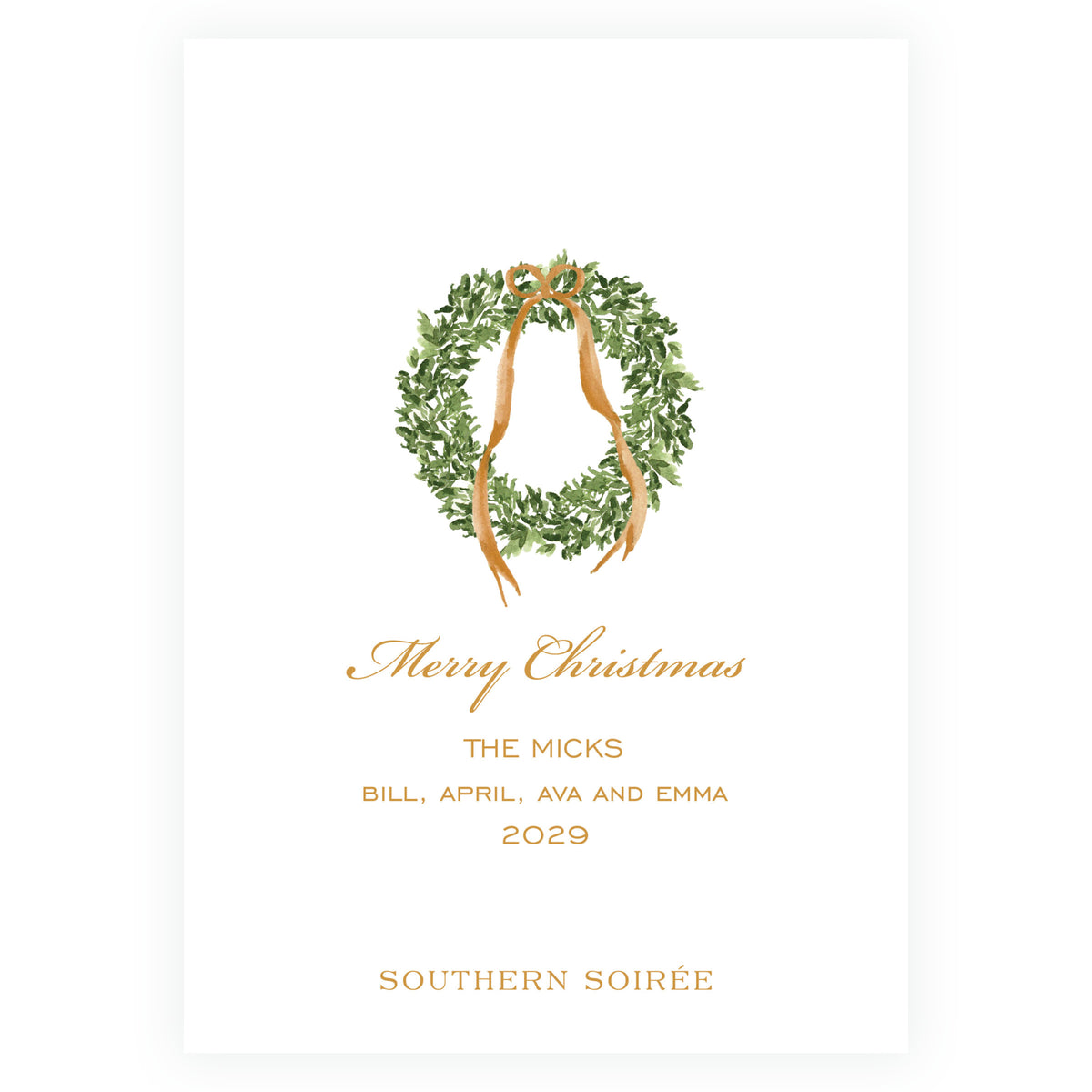 Decked in Garland – Gold Ribbon Garland Personalized Christmas Photo Card