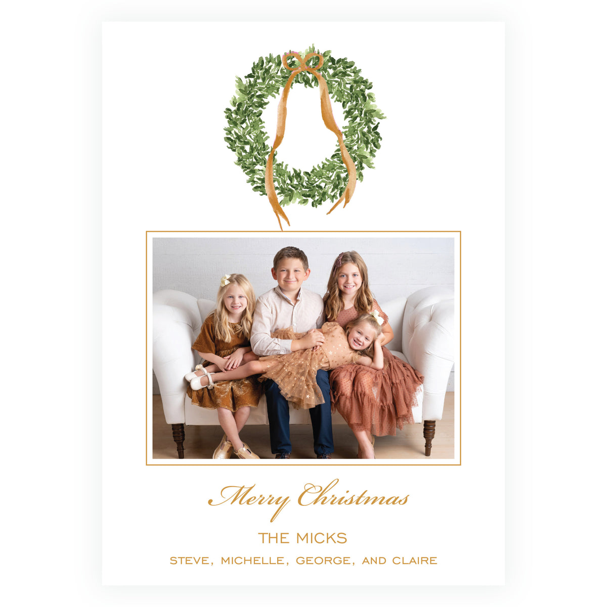 Decked in Garland – Gold Wreath Personalized Christmas Photo Card