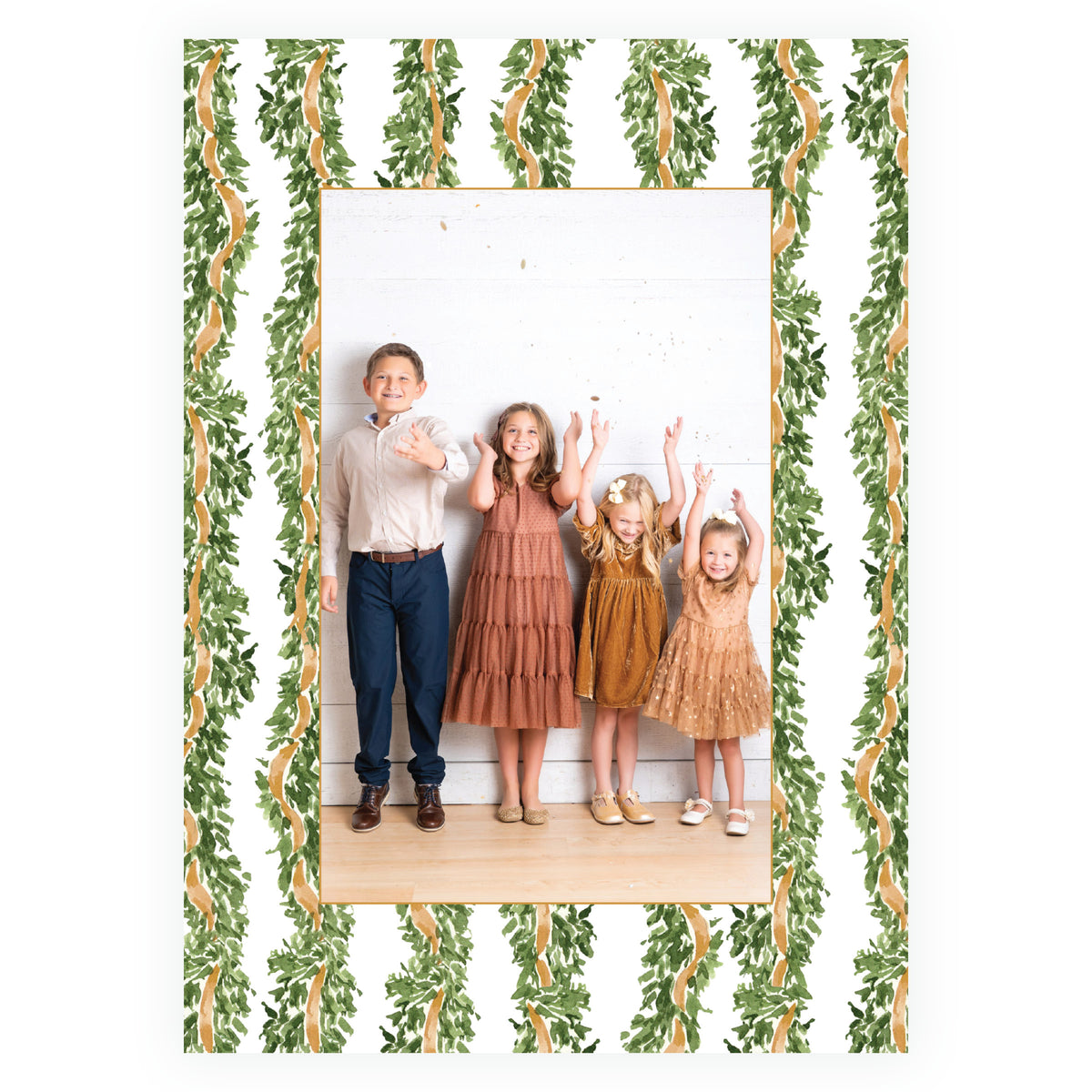 Decked in Garland – Gold Ribbon Garland Personalized Christmas Photo Card