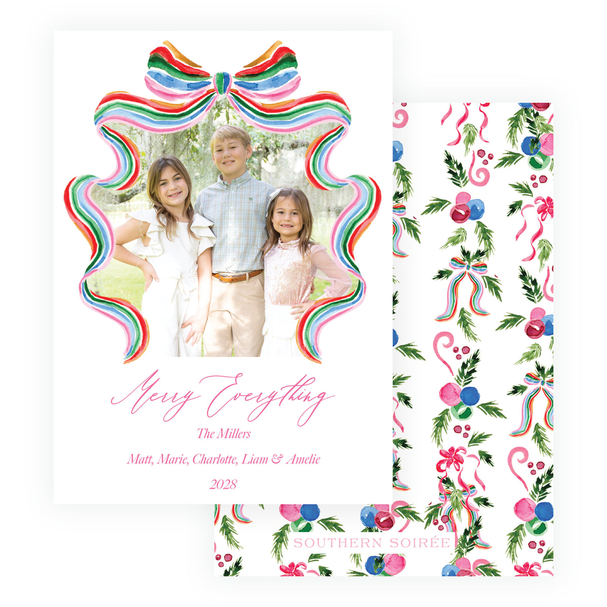 Grand Bow Merry Everything Personalized Christmas Photo Card