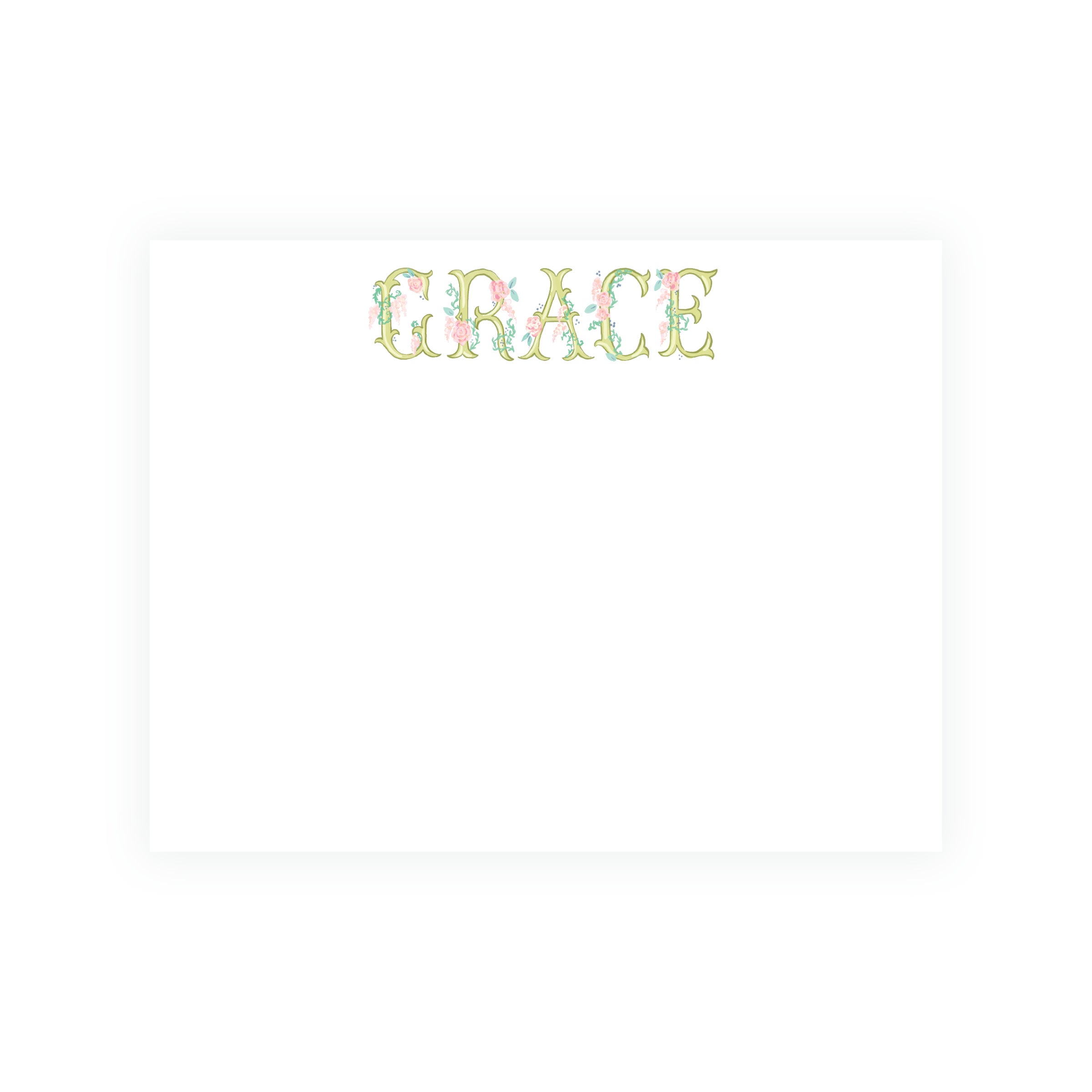 The Bloomed Letter Green Floral Notecard