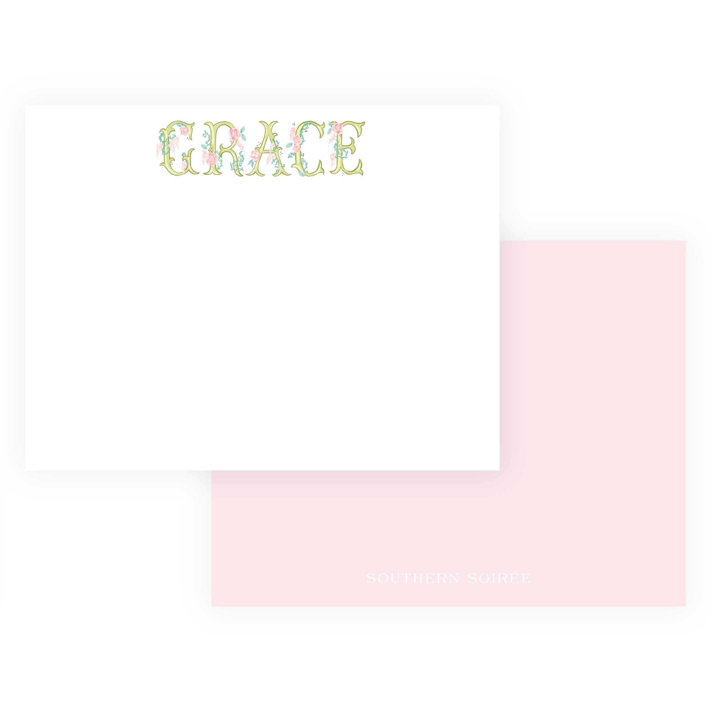 The Bloomed Letter Green Floral Notecard
