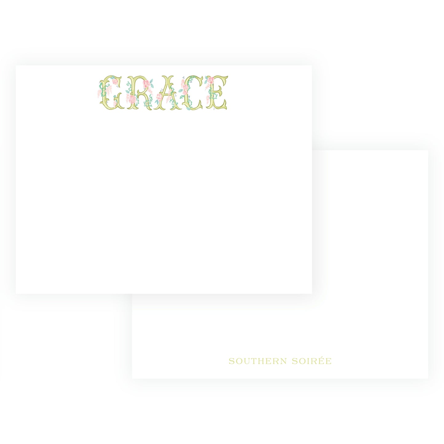 The Bloomed Letter Green Floral Notecard