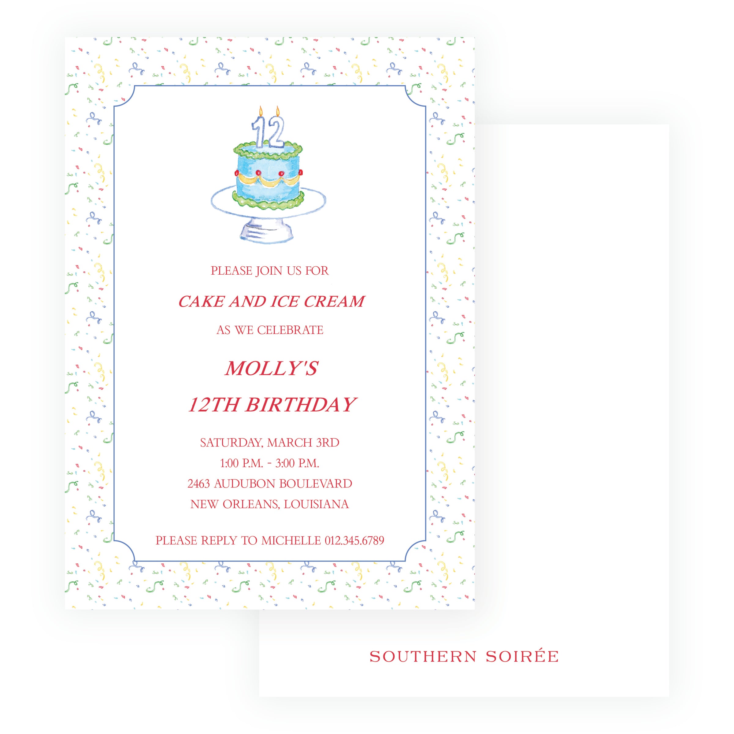 Classic Colorful Watercolor Birthday Cake Invitation
