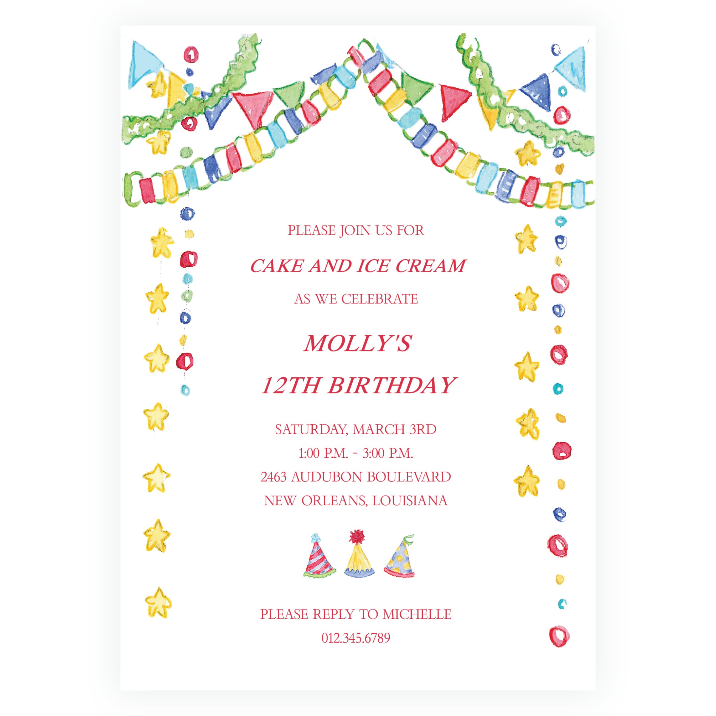 Classic Colorful Paper Chain Birthday Invitation