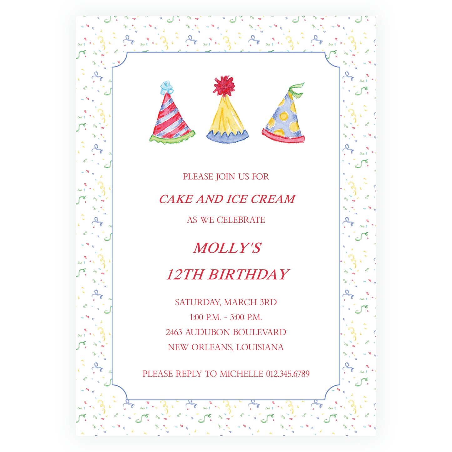 Happy Birthday Party Hats Invitation
