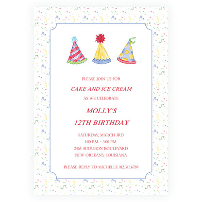Happy Birthday Party Hats Invitation
