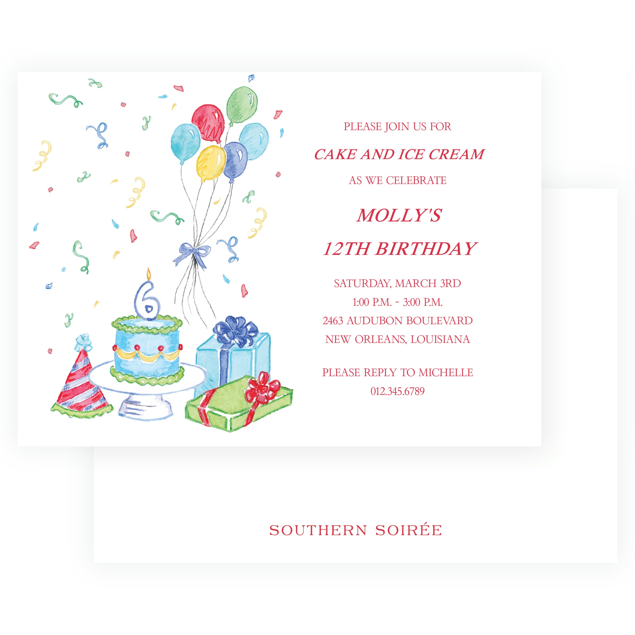 Classic Colorful Watercolor Birthday Party Invitation Landscape