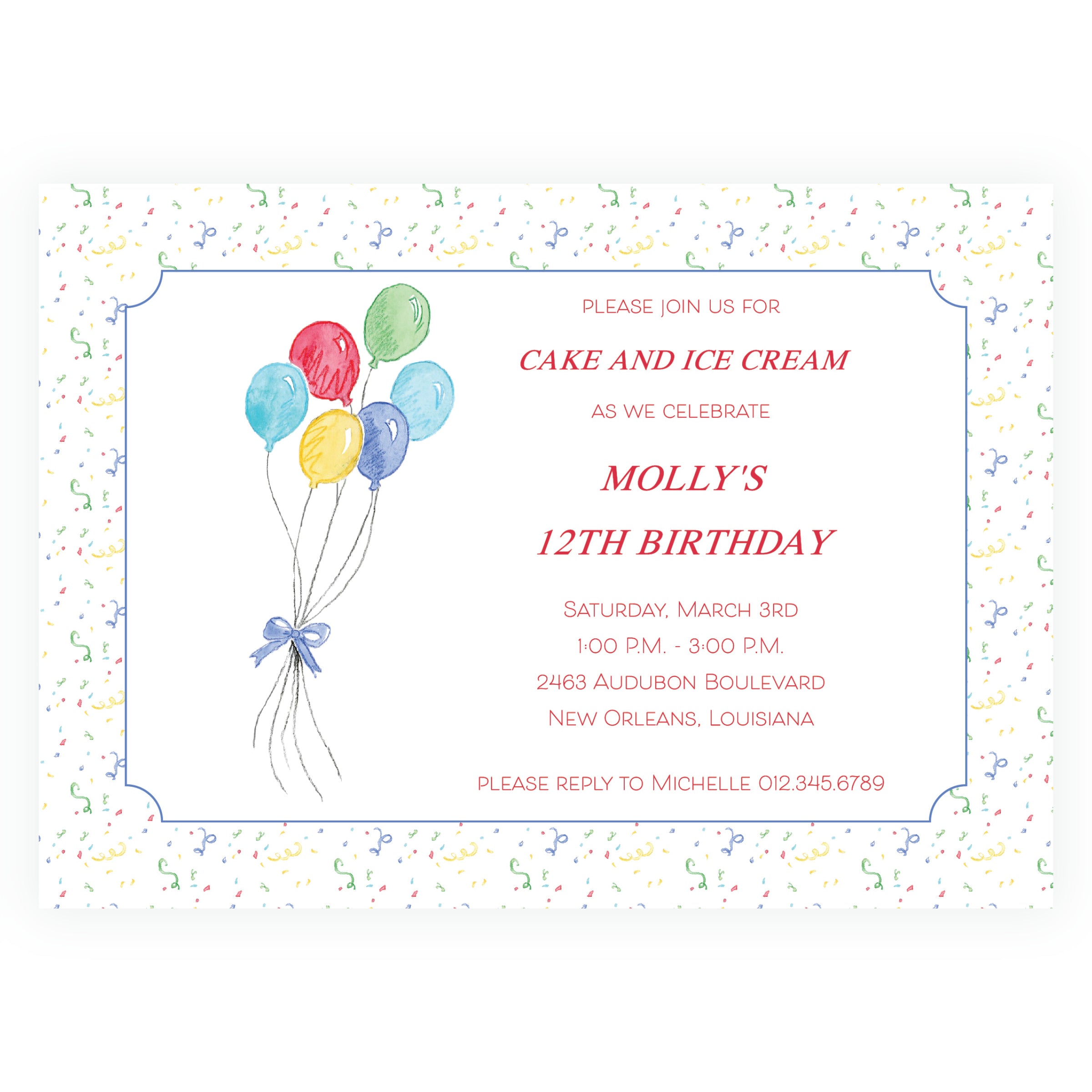 Classic Colorful Watercolor Birthday Party Invitation Landscape