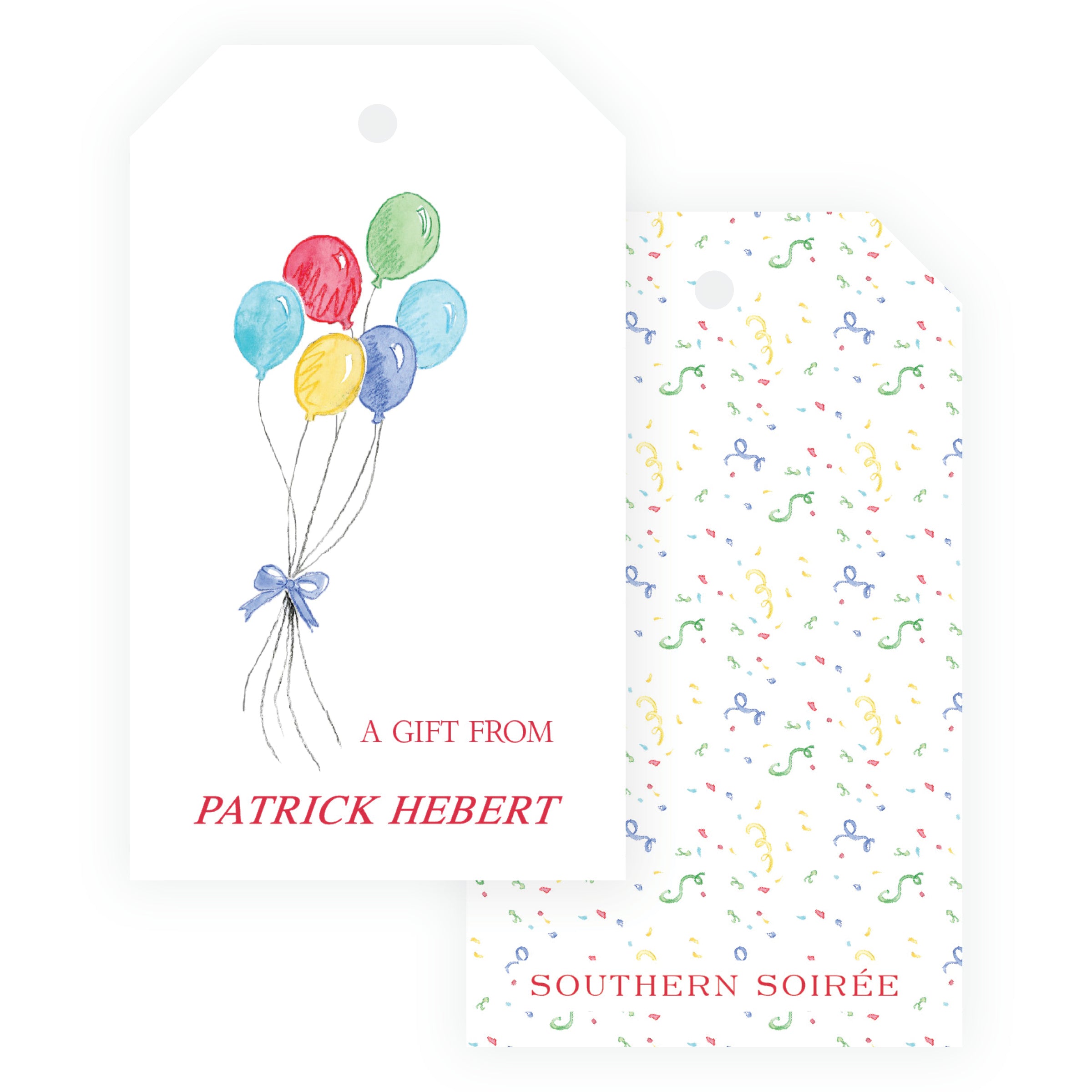 Personalized colorful watercolor balloon birthday gift tag
