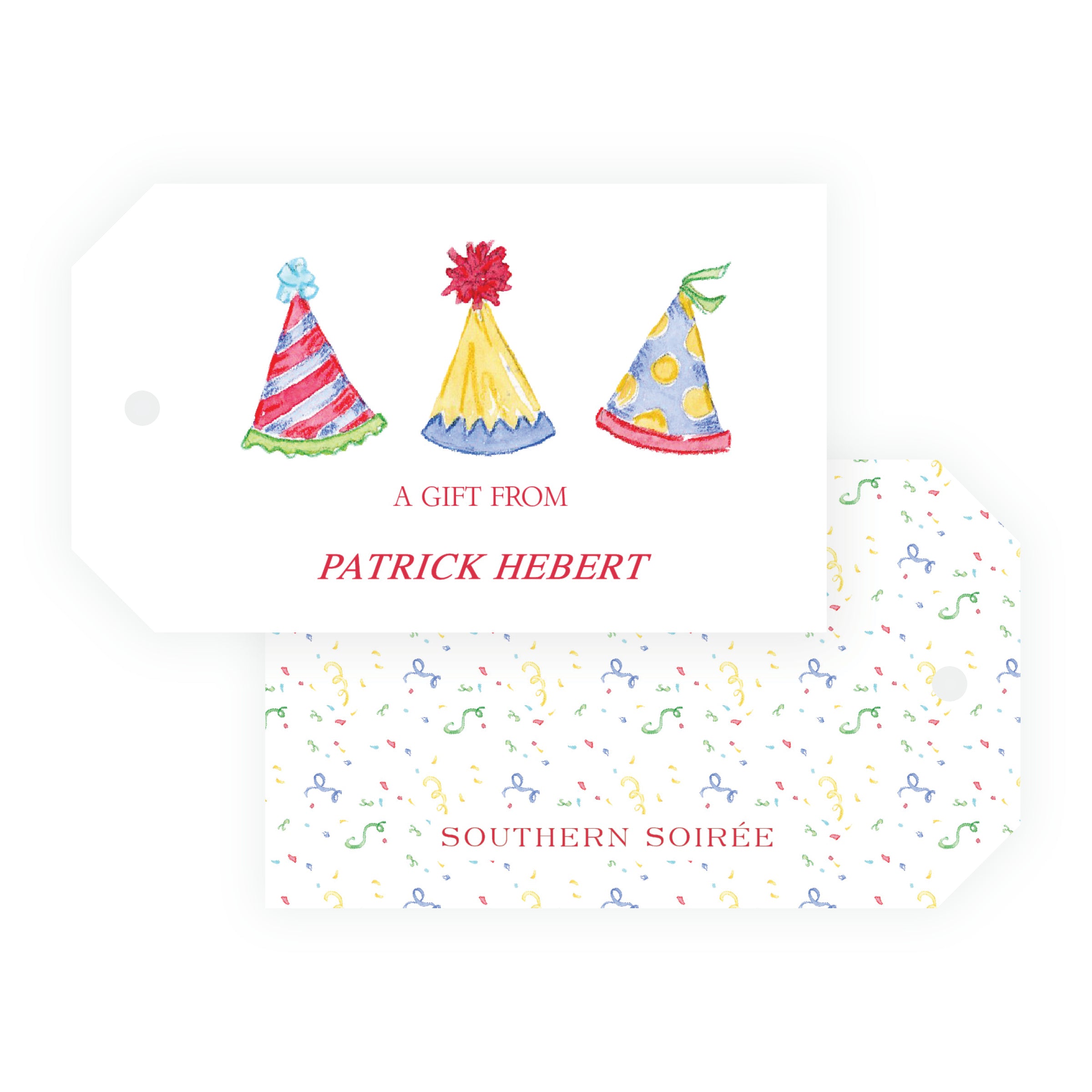 Personalized colorful watercolor party hat birthday gift tag