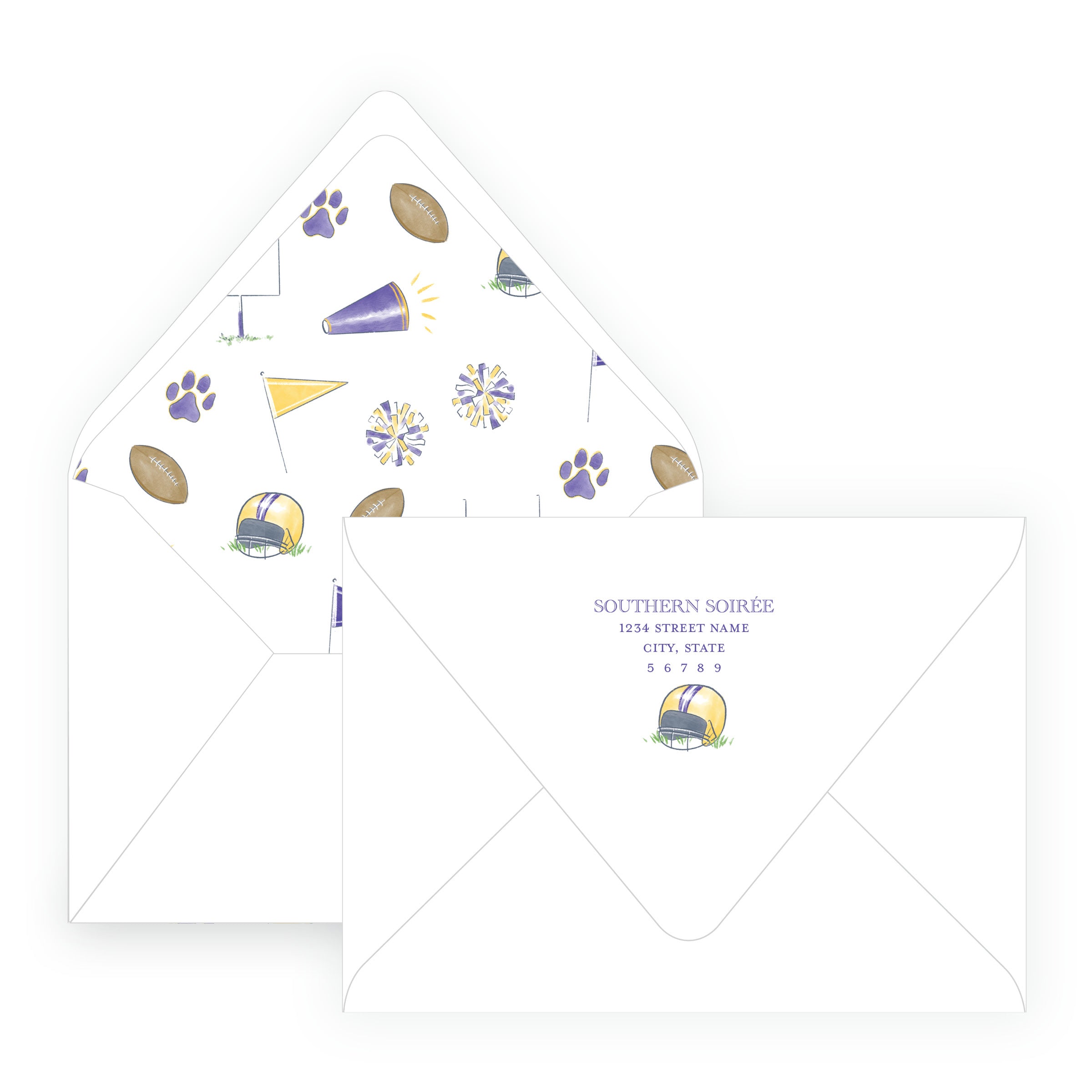 Purple & Gold Football Helmet Note Cards- Team Spirit