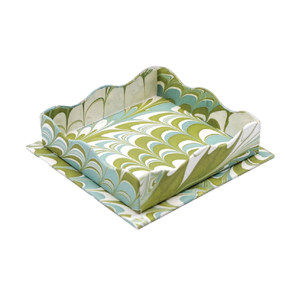 Trinket Cocktail Napkin Tray in Blue Green Marbling