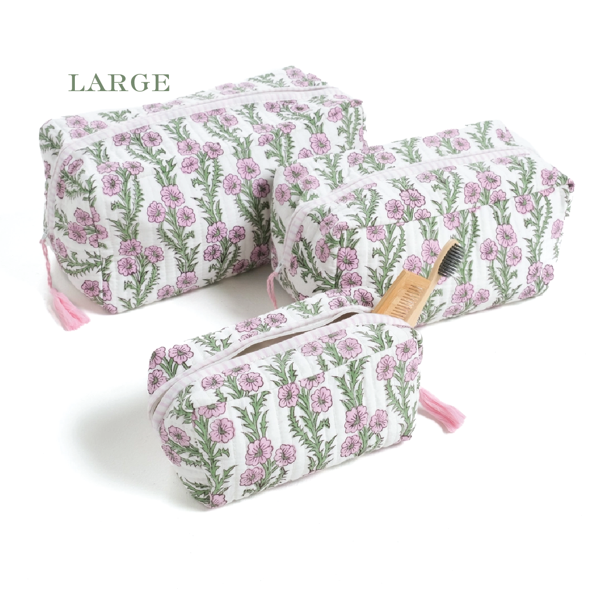 Lilac Pink Blockprint Makeup LARGE Bag