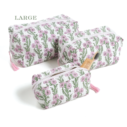 Lilac Pink Blockprint Makeup LARGE Bag